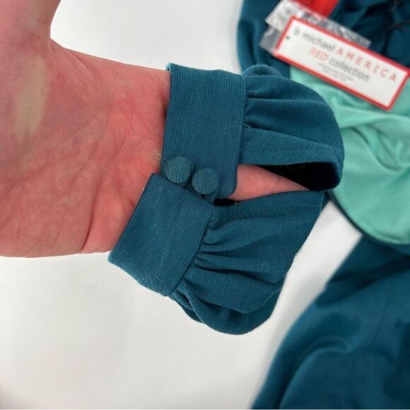 B Michael America Red Collection V Neck Long Sleeve Midi Dress Teal NWT Size 8 - Picture 5 of 13